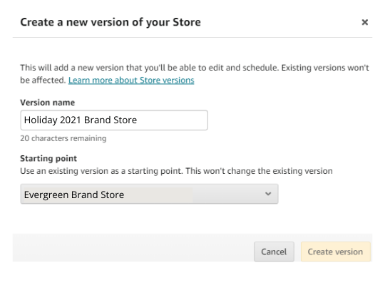 Create a new version of your store