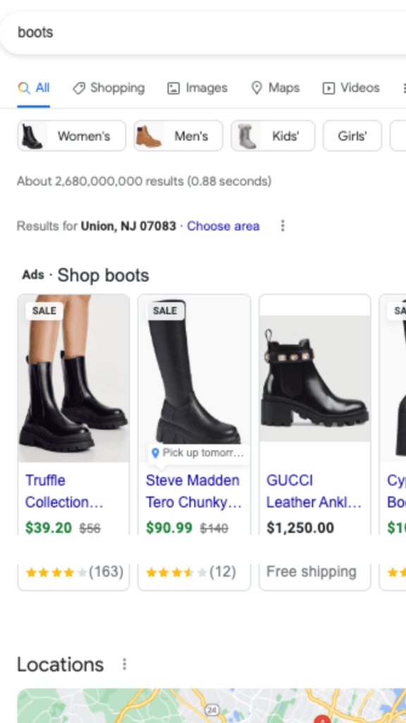 Google Topic Filter, 'Boots'